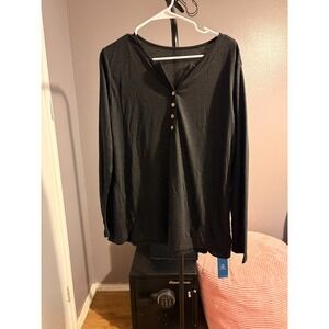 Cupshe - Long Sleeve Black Shirt, 3/4 Button Up Sz L